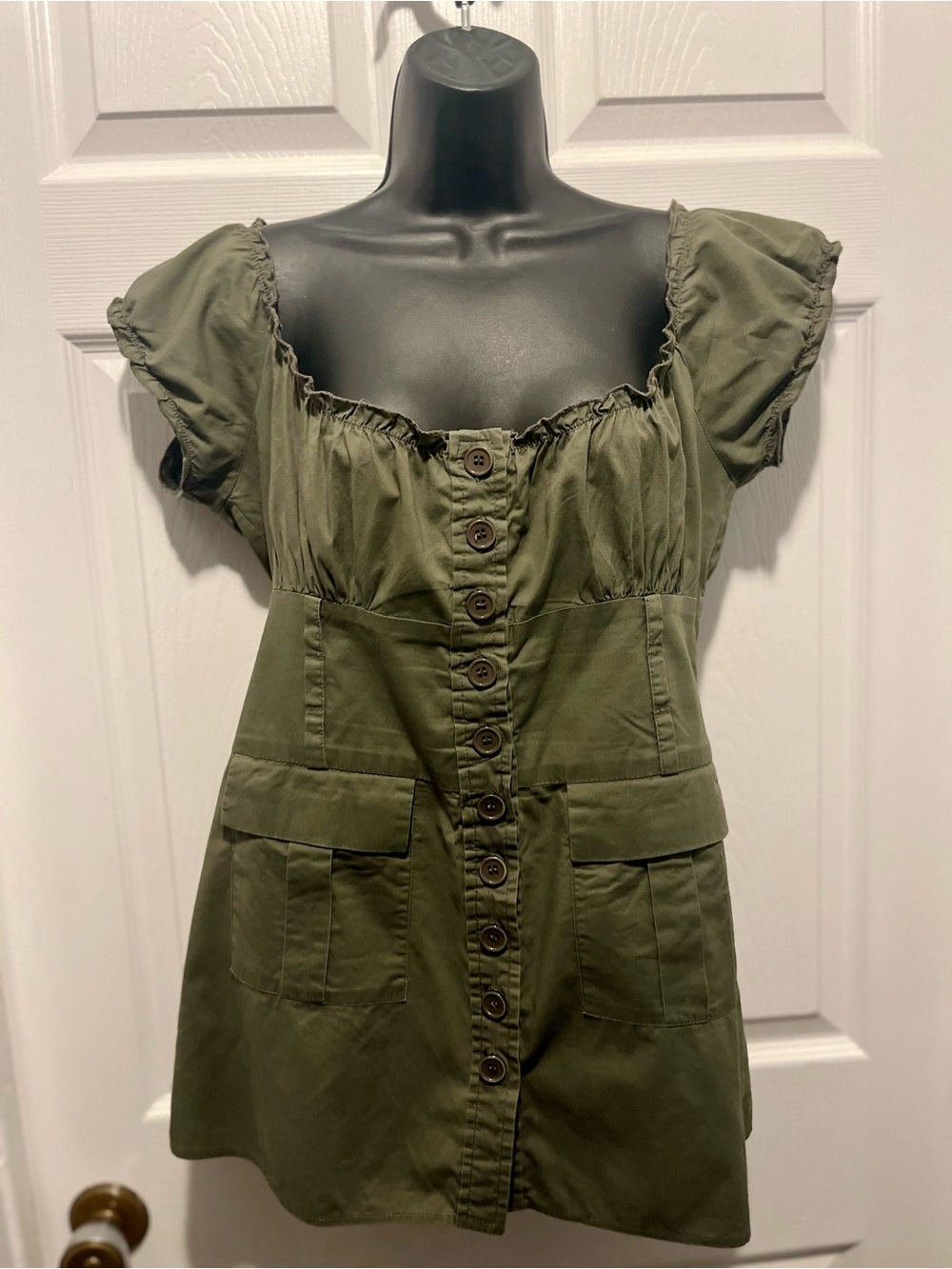 Y2K Suzy Shier Green Milkmaid Corset Top Medium Fairy Grunge Cottagecore Buttons